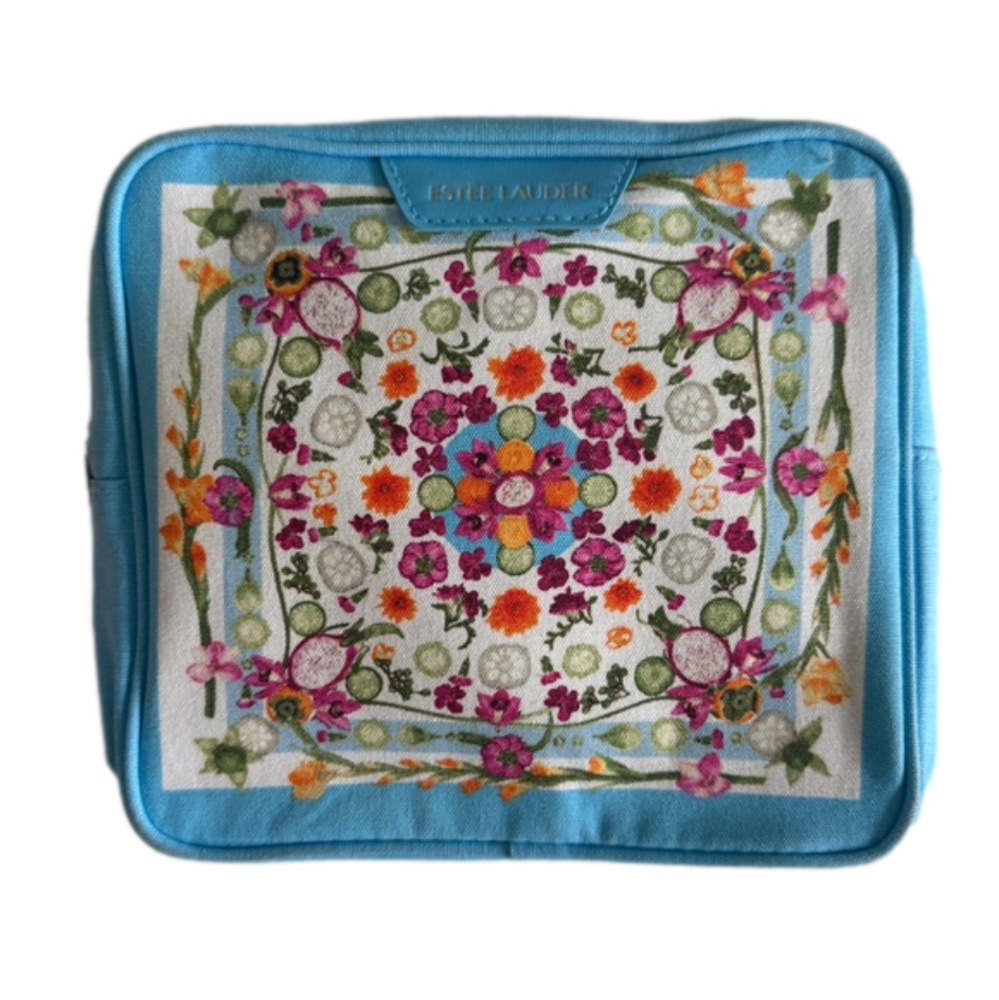 New Estée Lauder Floral Makeup Bag Blue